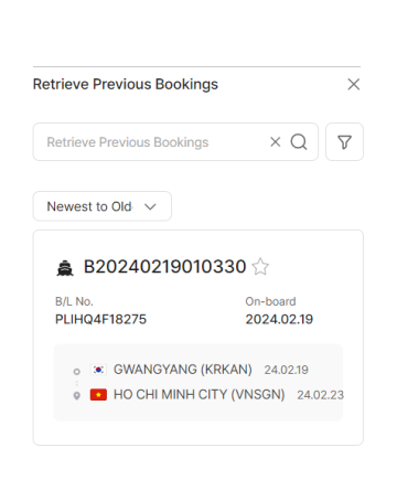 Schedule information including estimated departure date, estimated arrival date and booking reference number for each shipment